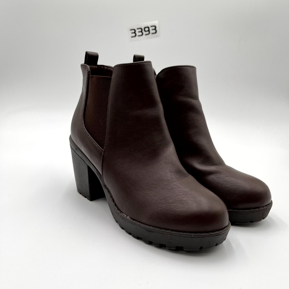 Top Moda Women's 6.5 Boots Brown Leather Block Heel Side Zip Ankle Chelsea Boots